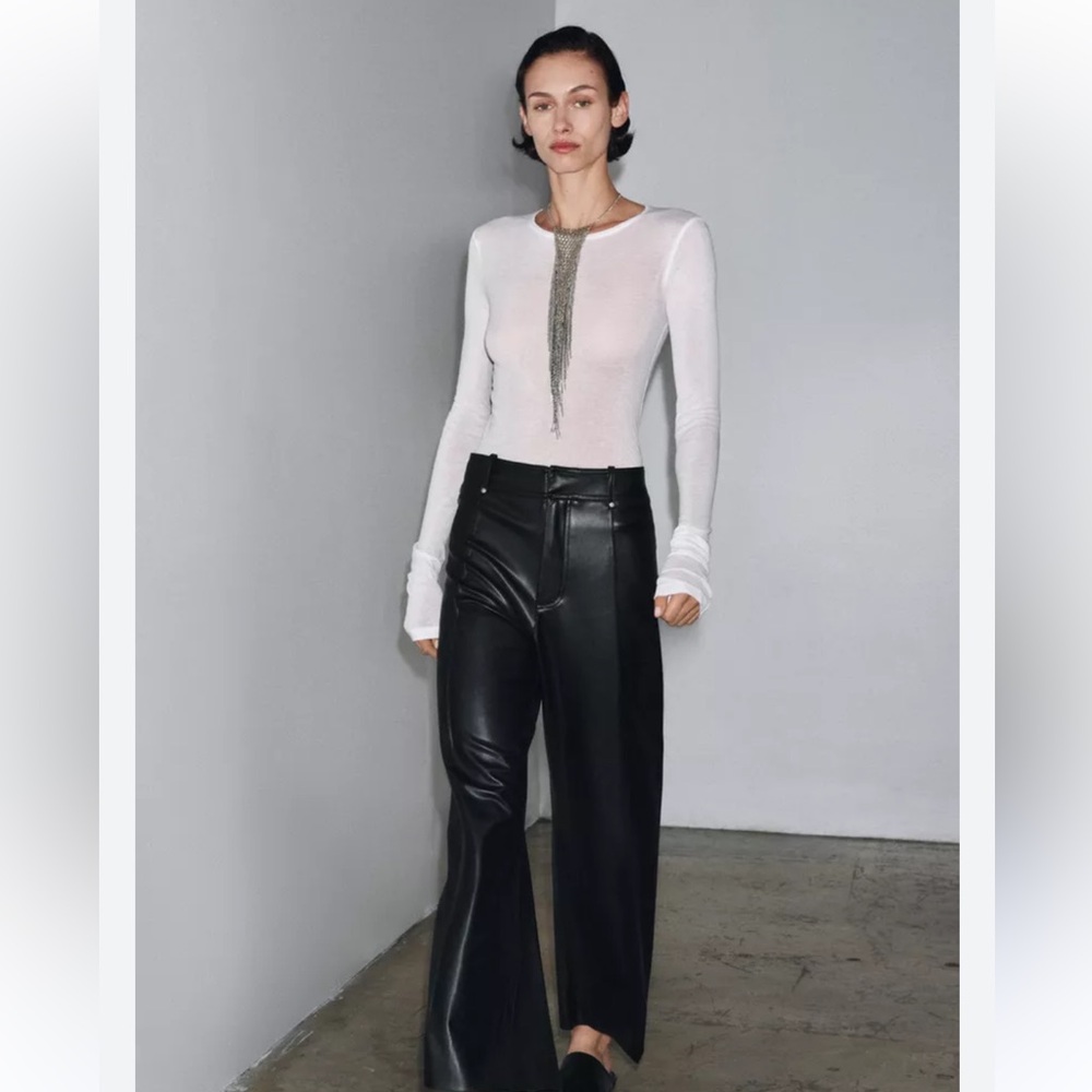 Zara NWT ZW Collection faux leather tailored pants black 3581/041